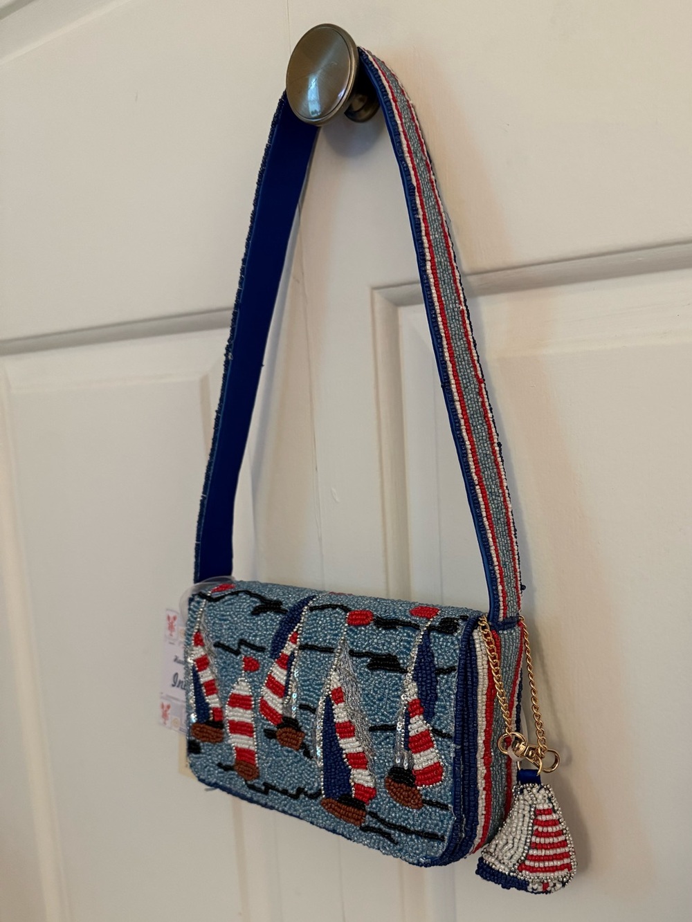 India Beaded Bag Sailboats with Sailboat Bag Charm - Picture 5 of 11